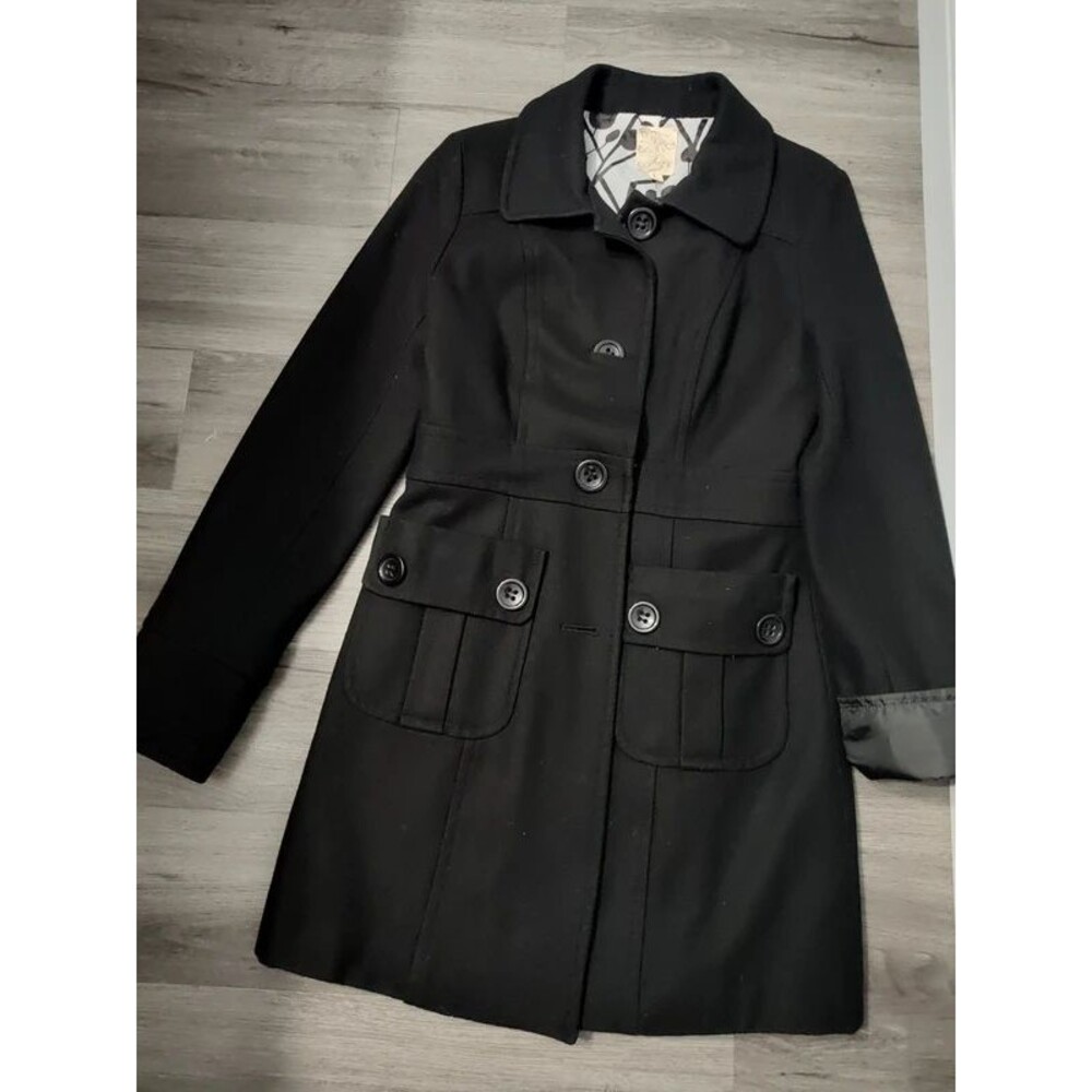 Tulle black women's peacoat wool coat winter fall autumn size S/M